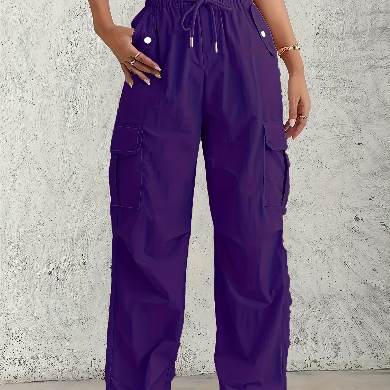 Women's Plus Size Cargo Pants Light Pink Summer Straight Fit Drawstring Waist