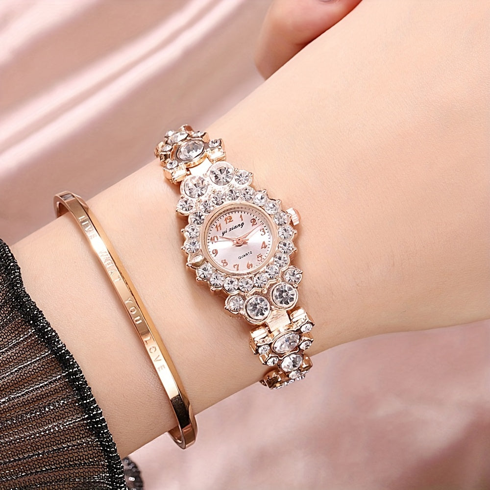 Women’s Silver Glitter Analog Bracelet Watch with Rhinestones