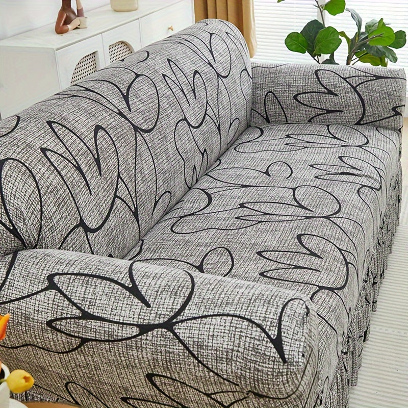 Bohemian Rabbit Print Stretch Sofa Cover with Skirt Elastic Dustproof Slipcover for Living Room