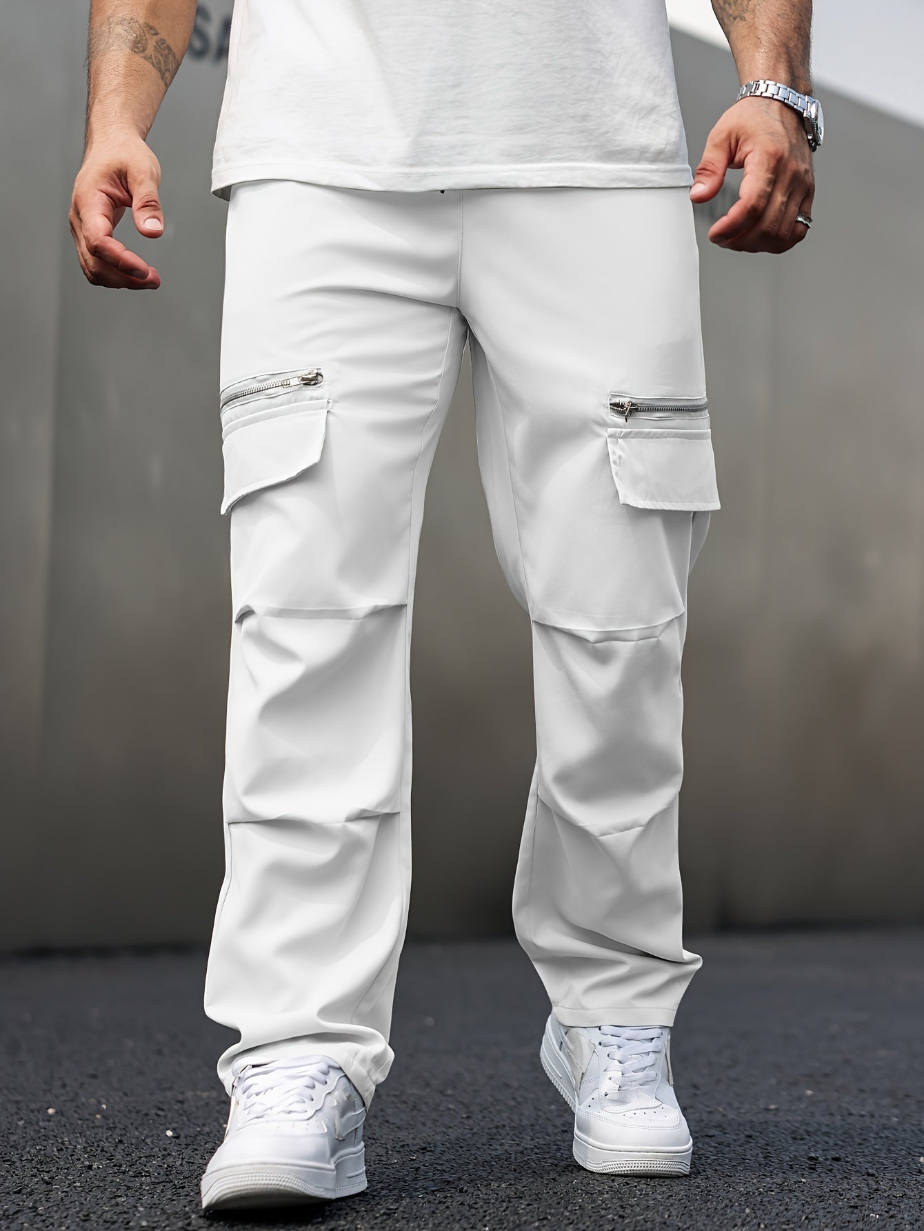 Men's Cargo Pants Regular Fit Solid Polyester Street Style All-Season