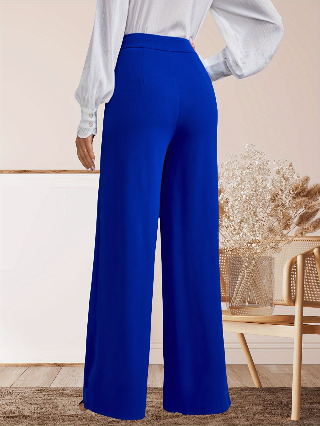 Women's Wide Leg Palazzo Pants Long Polyester Solid Color Button Fly Casual Work