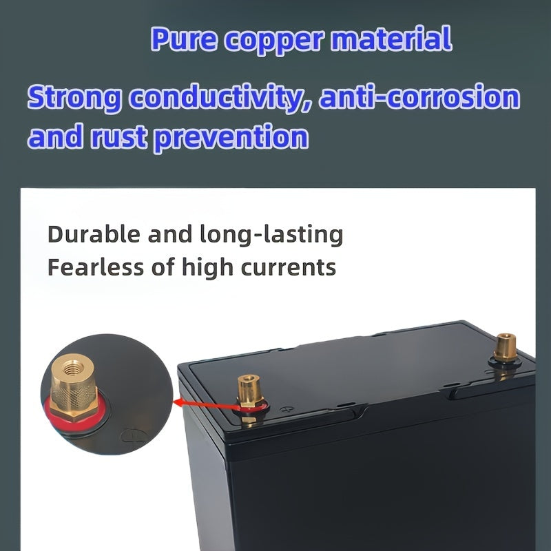 2PCS Copper Battery Terminal Connectors M8 Hex Stud for Car Lithium Lead-Acid Batteries