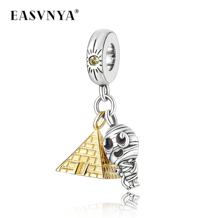 Silver Pyramid Mummy Pendant with Cubic Zirconia Gothic Jewelry for Women