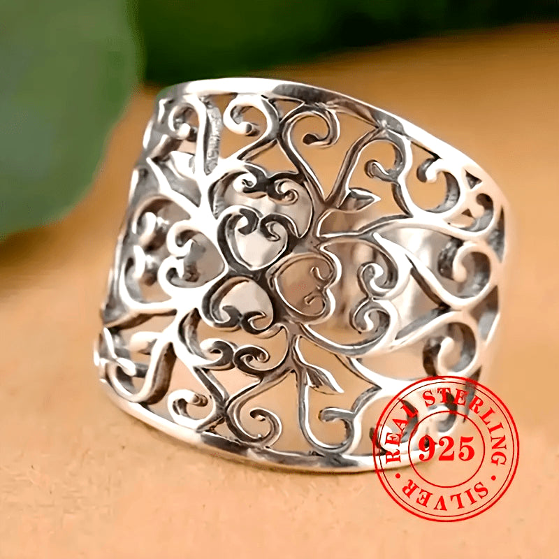 Sterling Silver Wide Band Ring Bohemian Leaf Design for Weddings and Gifts