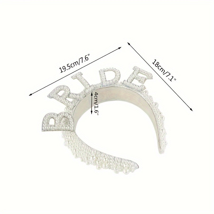 Bridal Headband with Faux Pearls Rhinestones Tulle Veil Bride Lettering Wedding Hair Accessory