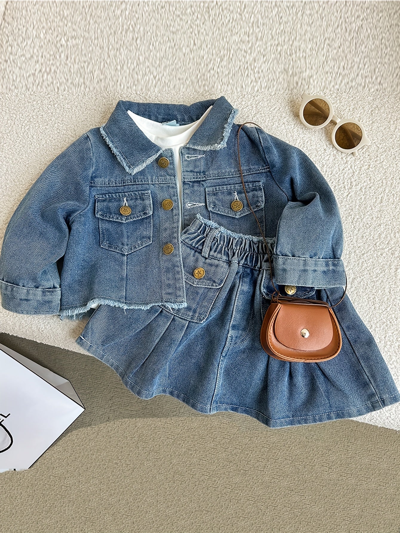 Children's Blue Denim Set with Jacket and Skirt for Girls Over 3 Years
