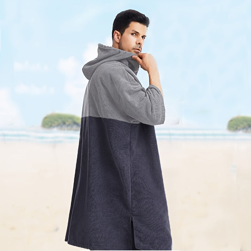Color Blocking Hooded Changing Towel with Large Pocket for Beach and Pool