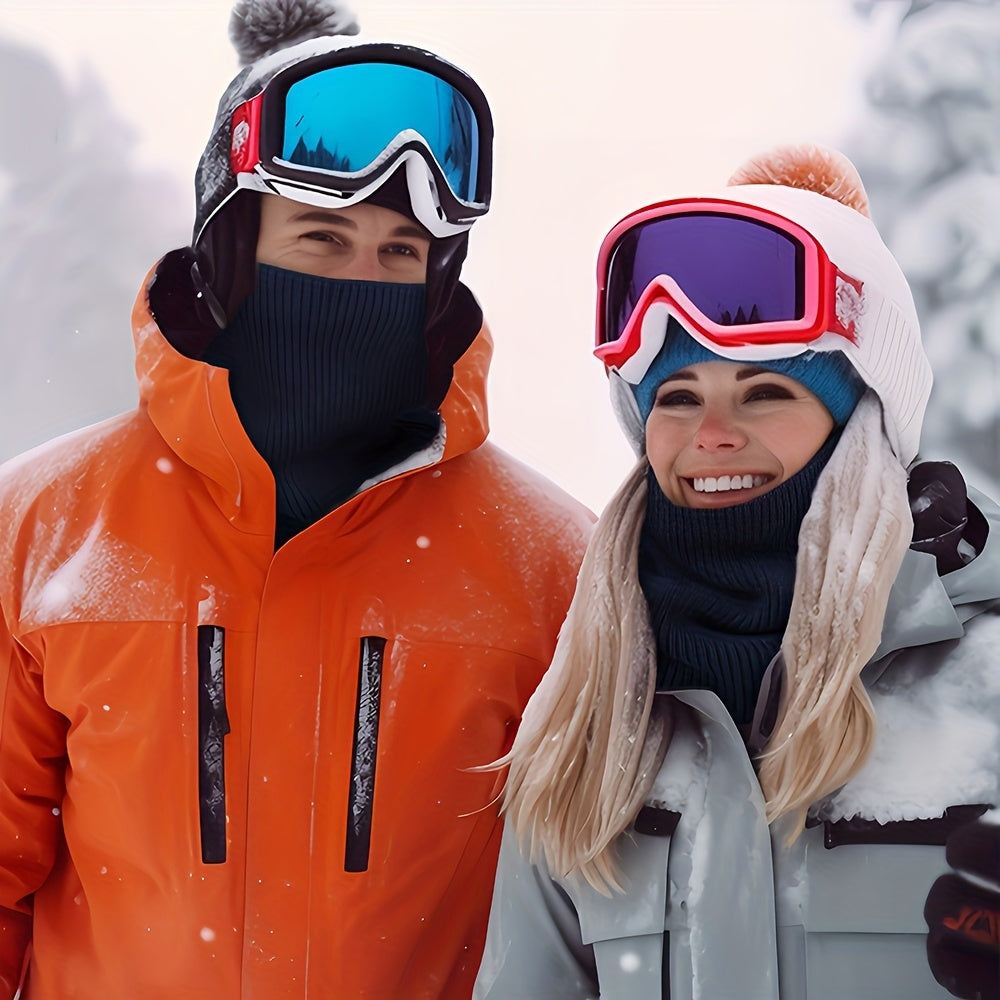 Fleece-Lined Neck Warmer Windproof Knit Scarf for Men Women Winter Solid Colors