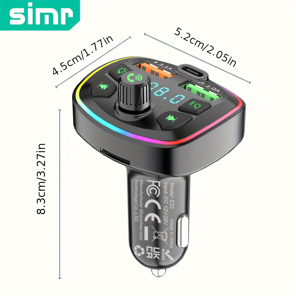 Wireless Car Charger with FM Transmitter, Fast USB & Type-C Charging