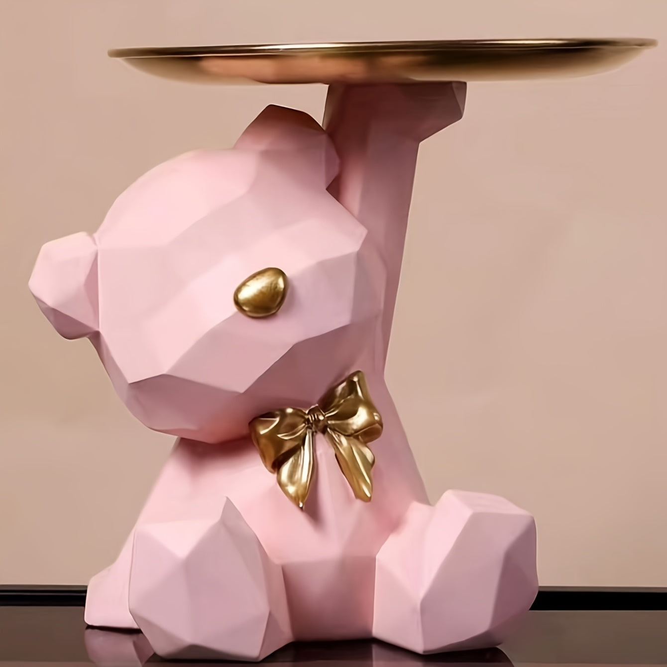 Resin Bear Statue with Tray Multifunctional Decor Key Holder Money Bank Gift