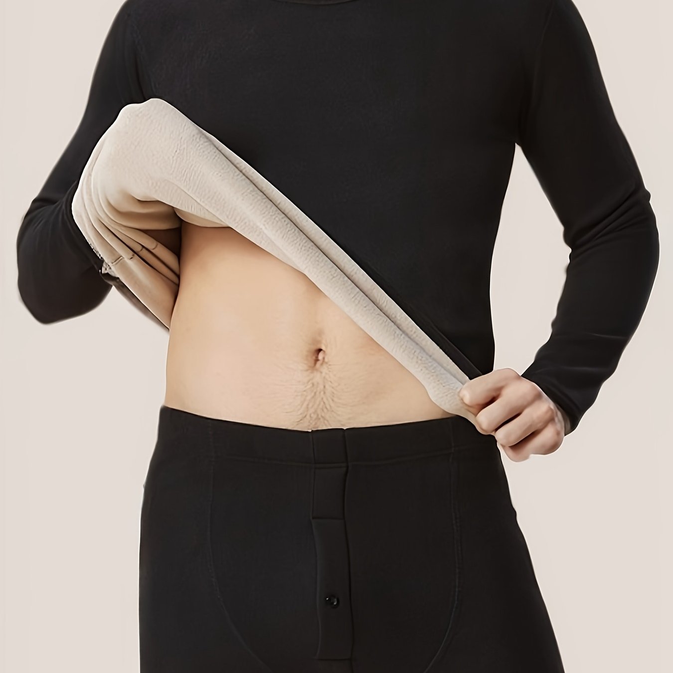 Men's Thermal Underwear Set with Alpaca Fleece Long Sleeve Top and Pants for Winter Comfort