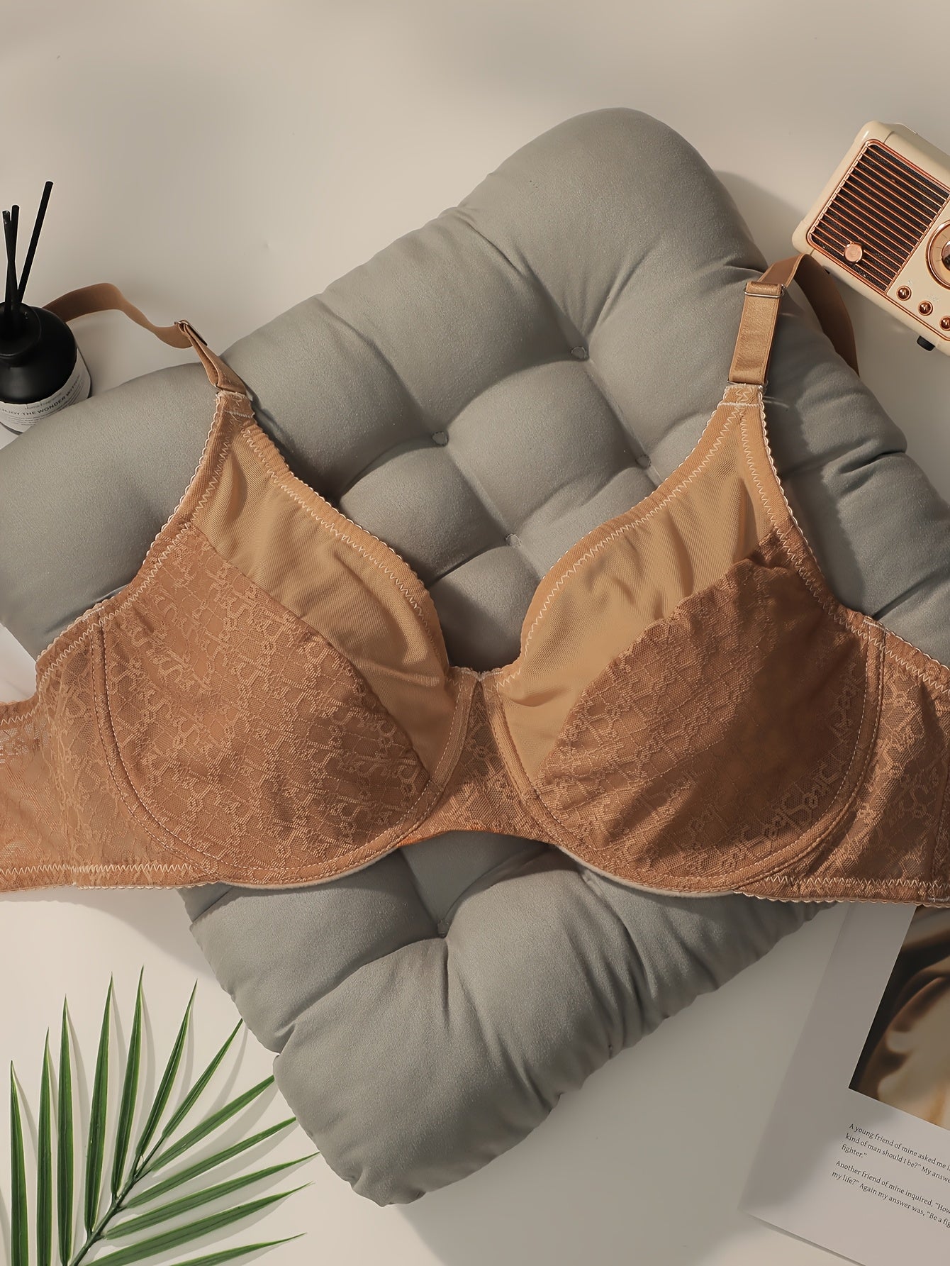 Women’s Beige Lace Push-Up Bra Full Coverage Underwire Nylon Elastane Hand Wash