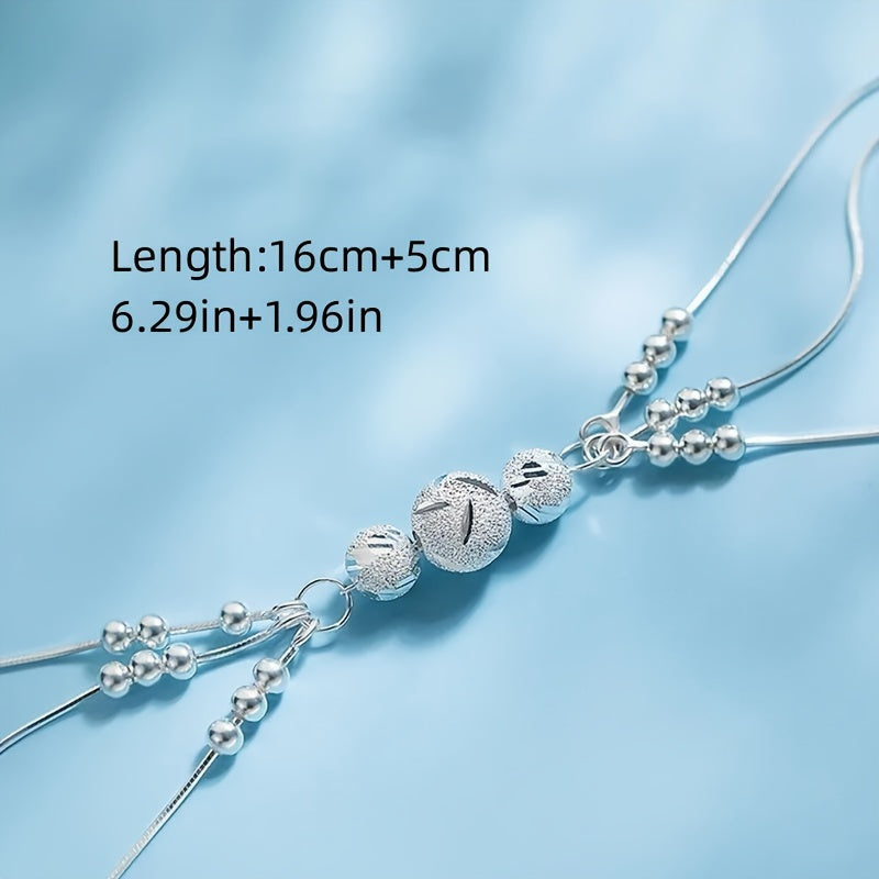 Women Silver-Plated Round Bead Charm Bracelet Copper Y2K Style Gift