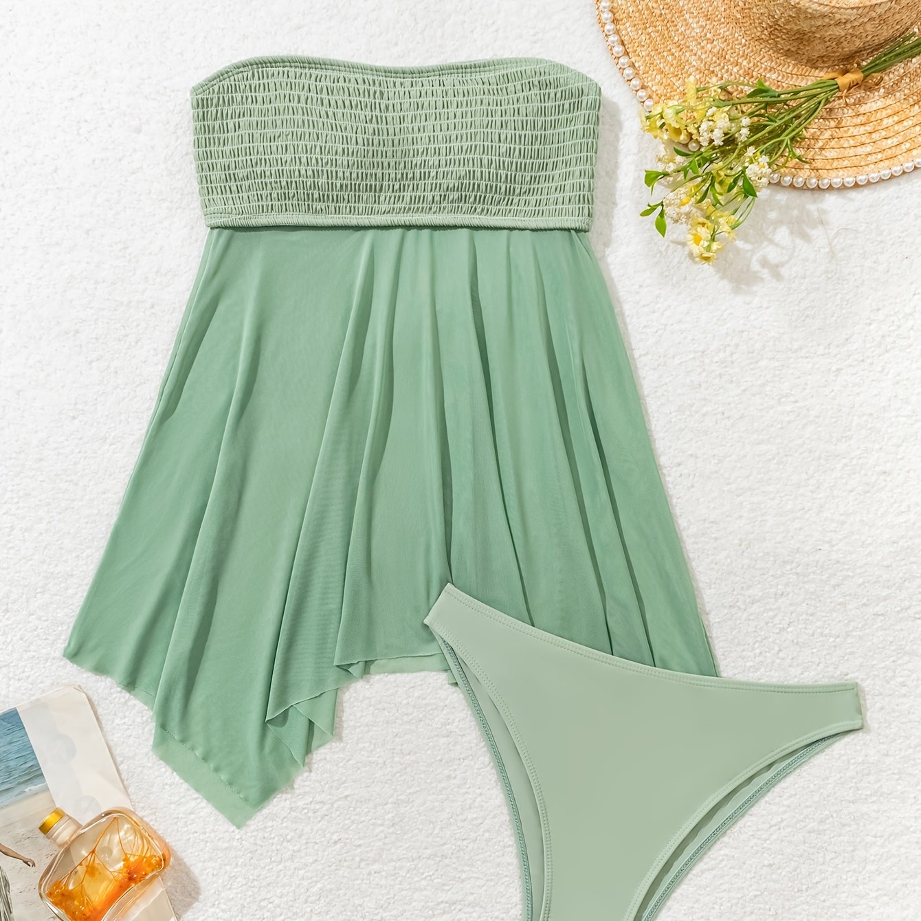 Women's Off-Shoulder Tankini Swimsuit Set Solid High Stretch Knit Fabric for Swimming