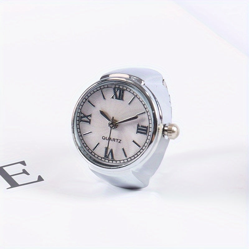 Women's Vintage Style Small Ring Watch with Roman Numerals and Creative Design