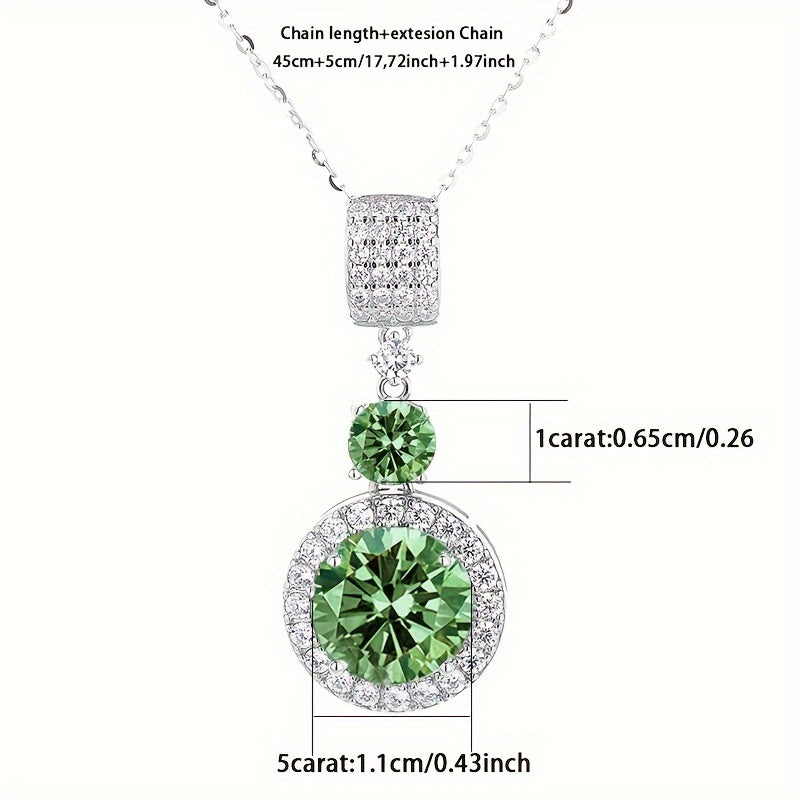 Green Moissanite Pendant Necklace 6 Carat Sterling Silver Elegant Gift Box