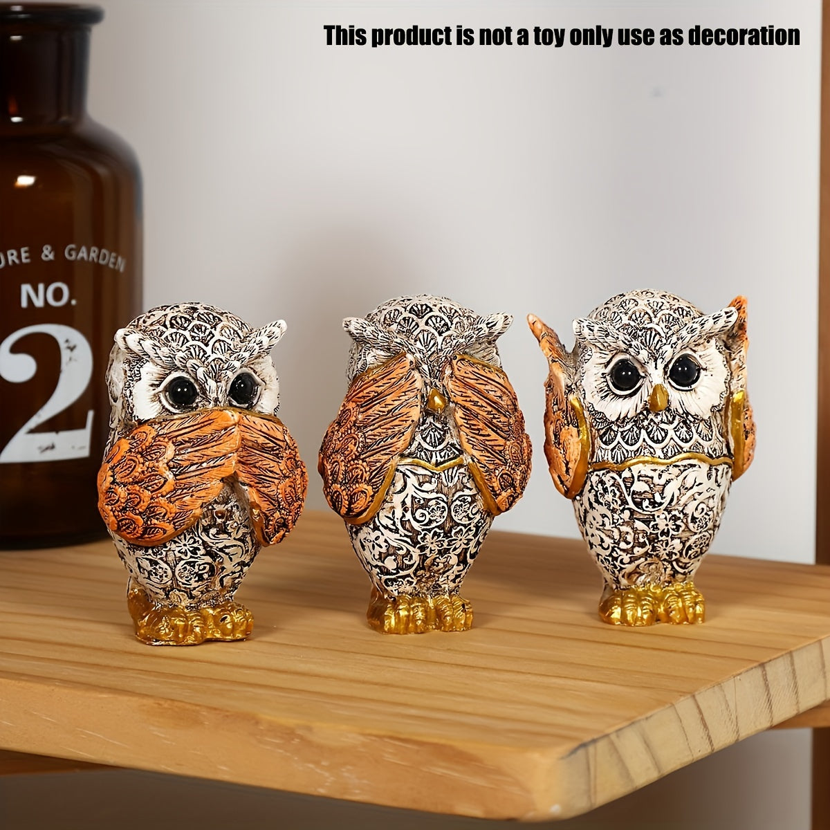 Owl Figurine Set See No Evil Hear No Evil Speak No Evil Home Office Decor