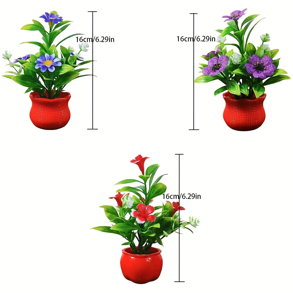 Mini Artificial Plants in Red Pots Set of 3 for Home Office Decor