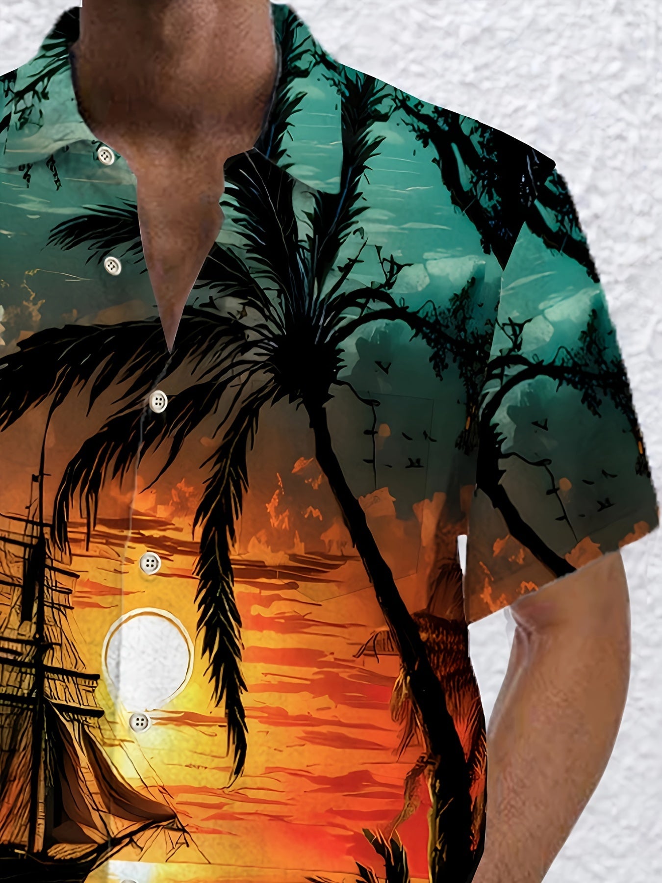 Katta va baland erkaklar uchun yozgi grafik printli ko'ylak