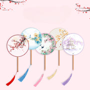 Girls Long Handle Dance Fan Traditional Hanfu Qipao Embroidered Summer Fan