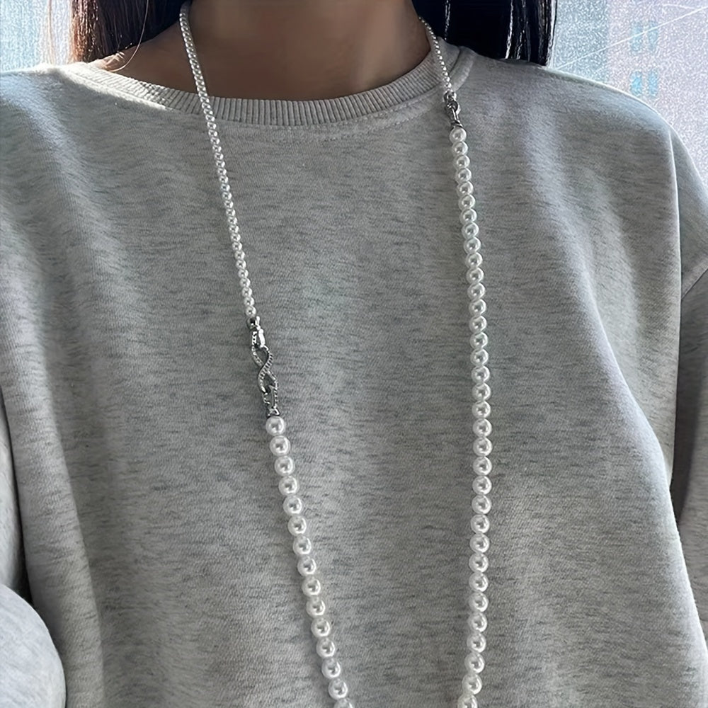 Women's Double Strand Shell Pearl Necklace with Zirconia Inlay and Infinite Clasp