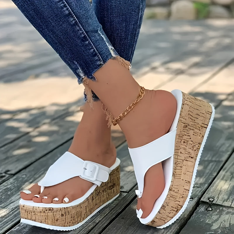 Women's Vintage Style Platform Sandals All-Season Mid Heel Flip Flops Slip-On Man-Made Materials