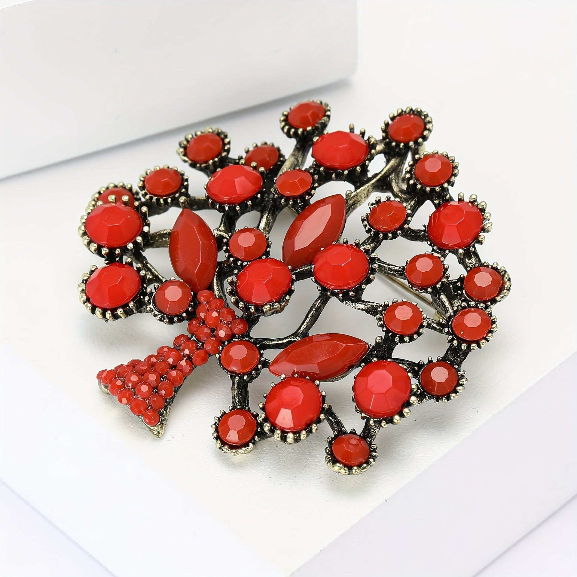 Turquoise Tree of Fortune Brooch Flower-Shaped Pin for Women's Accessories