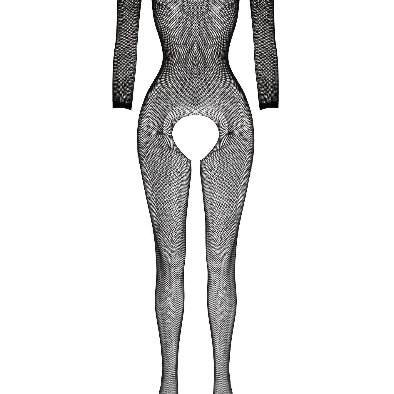 Women’s Mesh Bodysuit with Open Crotch and Long Sleeves