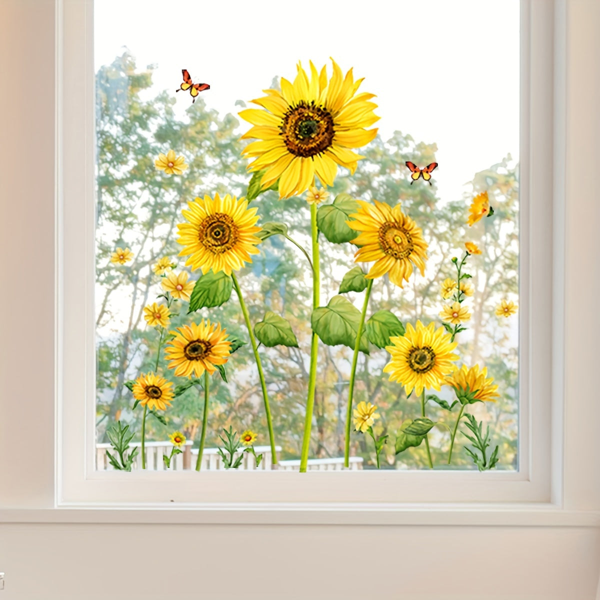 Sunflower Butterfly Window Film Static Cling Vinyl Decals Reusable Clear Decorative Glass Cling