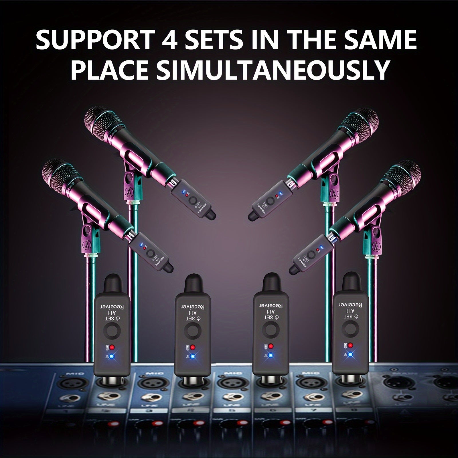 Wireless Microphone System 2.4GHz with XLR Adapter USB Rechargeable for Audio Mixing