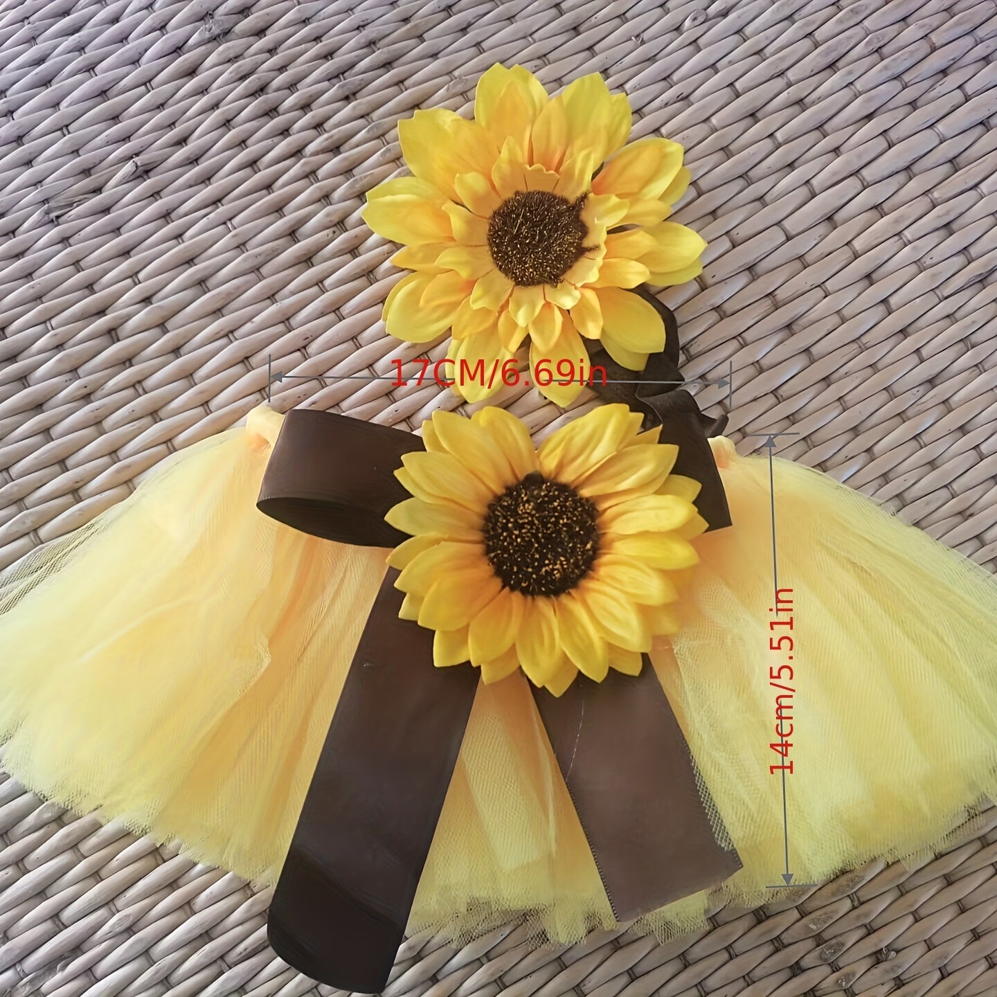 Newborn Baby Sunflower Tutu Skirt with Bow and Flower Girl Headband Photography Prop