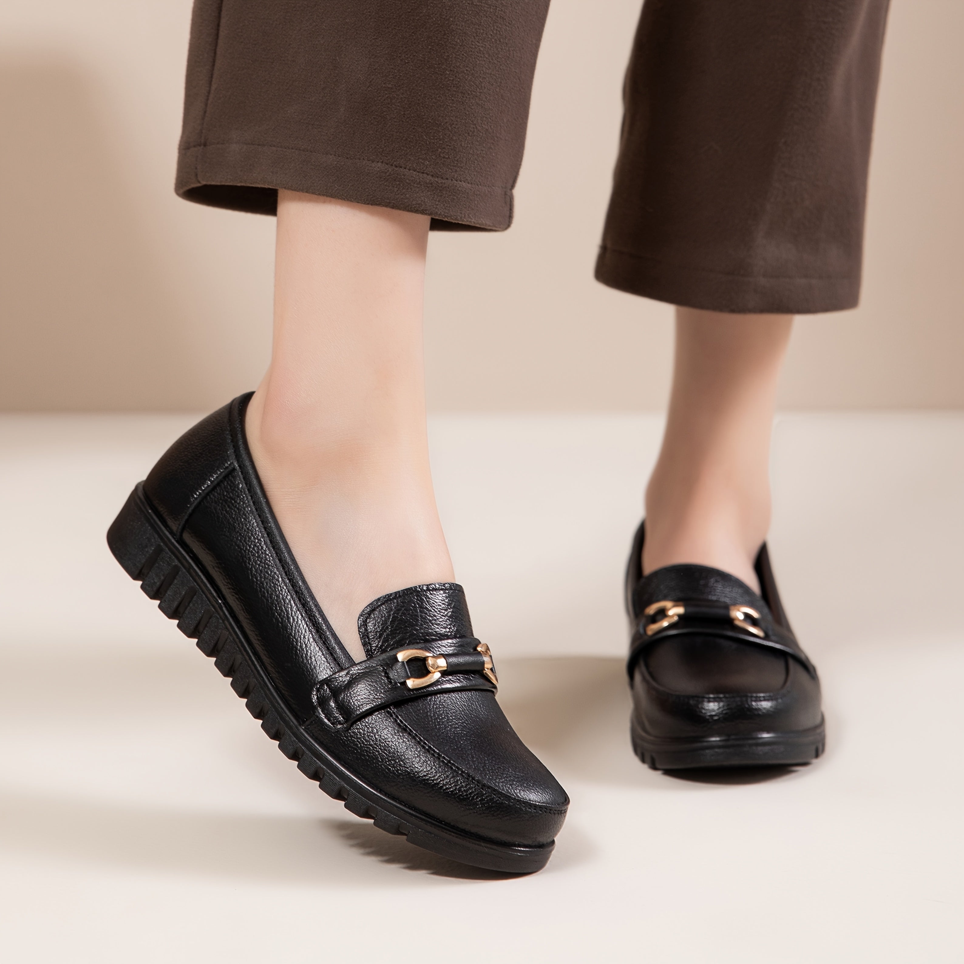 Zapatos planos casuales para mujer sin cordones, mocasines transpirables de cuero de vaca para todas las estaciones