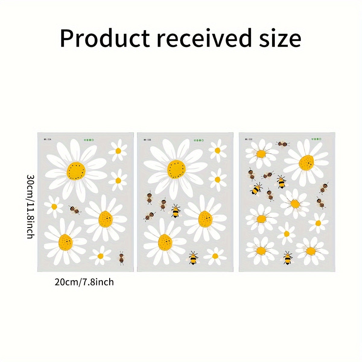 Contemporary Daisy and Bee Window Stickers Set of 3 Self-Adhesive PVC Decals
