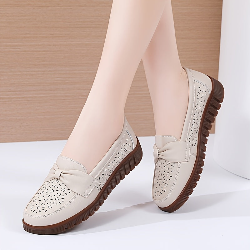 Ladies' Bow Shaped Loafers Flat Bottom Hollowed Out Casual Shoes