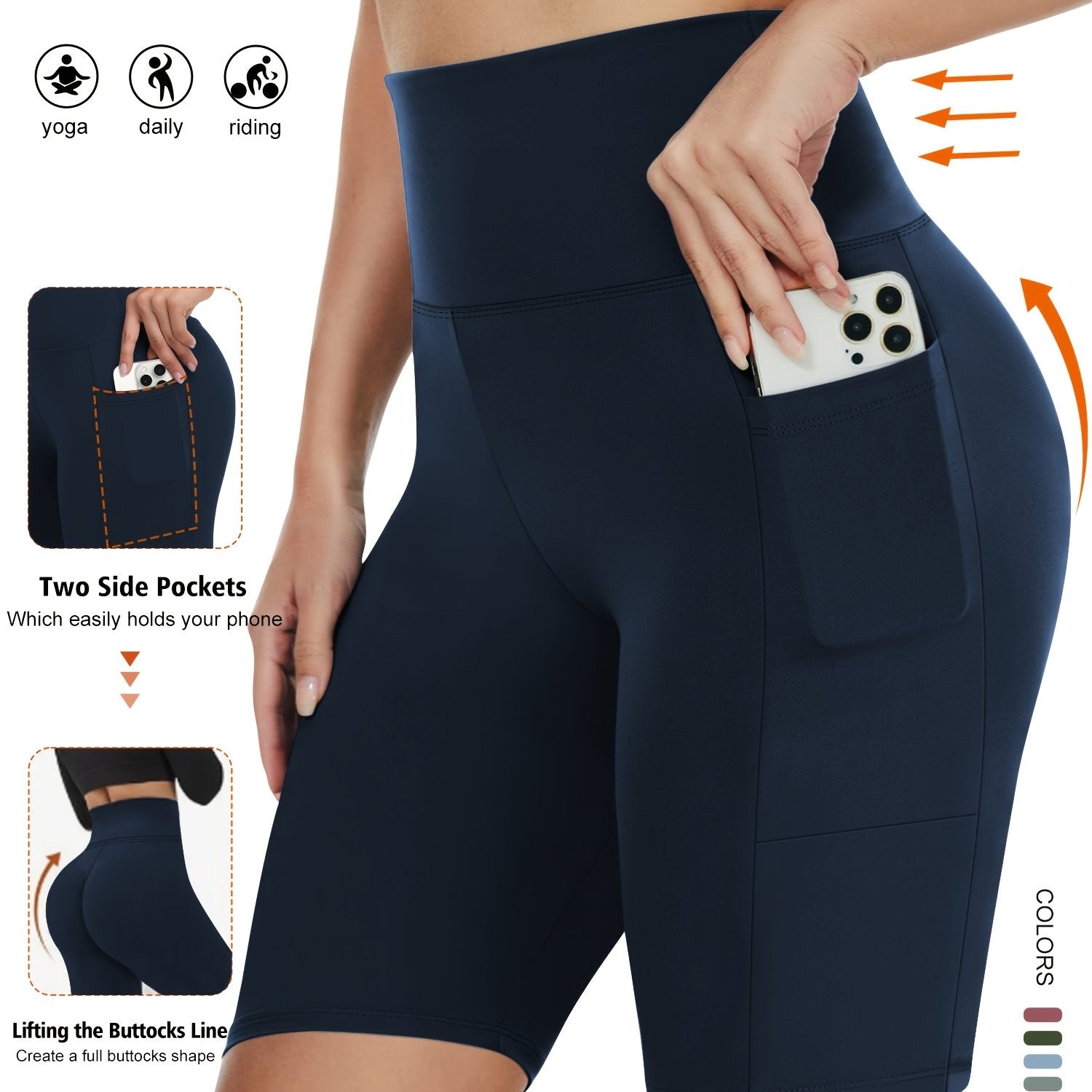 Pantalones cortos de tiro alto con elastano y bolsillos para mujer talla grande para verano