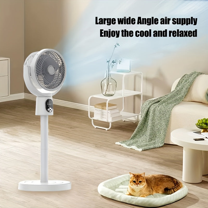 Rechargeable Floor Fan with Digital Display Oscillating Shaking Head 5 Speeds 3 Modes Timer Height Adjustable