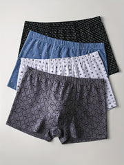 Men's Large Cotton Underwear 4 Pack Loose Fit Mid-Waist Trunks for Middle-Aged and Elderly Fathers