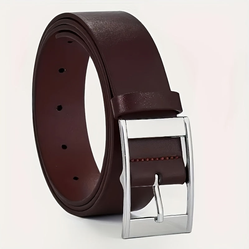Men's Black PU Leather Belt with Smooth Alloy Buckle for Casual Daily Wear