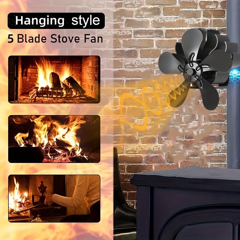 Wood Stove Fan 5 Blades Heat Powered Silent Firewood Gas Heating Accessory