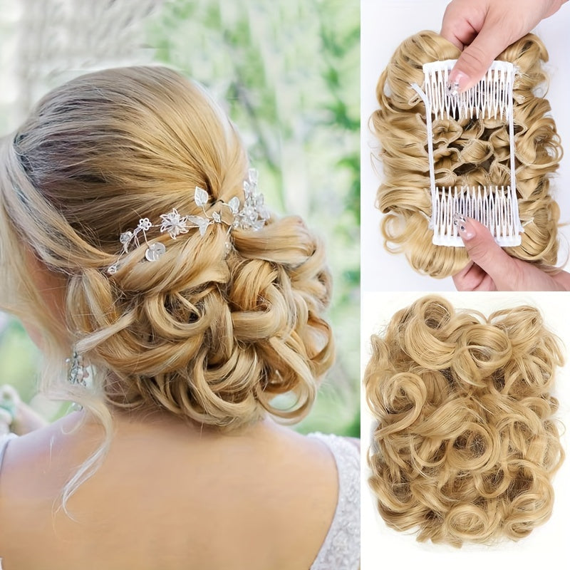 Women's Blonde Synthetic Messy Bun Hair Piece with Flowy Wavy Style