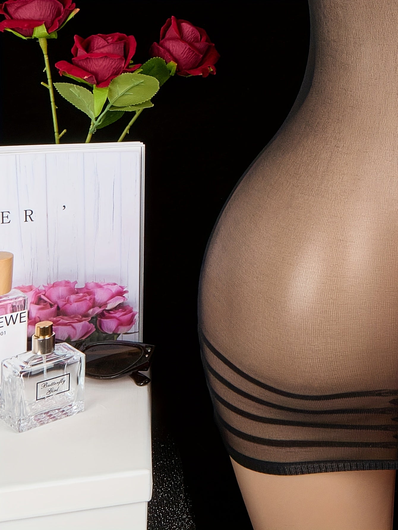 Women’s Sheer Striped Bodysuit with Tube Top and Short Skirt Lingerie Set