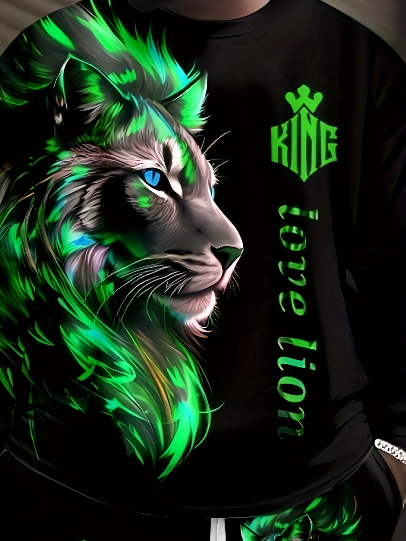 Men's Plus Size Lion Print Long Sleeve T-Shirt and Sweatpants Set Casual Sportswear for Fall Winter