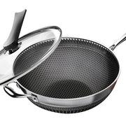 Stainless Steel Wok Set with Lid and Flat Bottom Pot for Gas, Electric, Ceramic Stoves