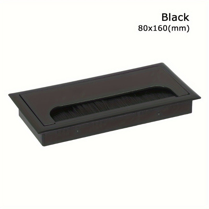 Rectangular Aluminum-Style ABS Plastic Desk Cable Management Box with Brush and Cover Plate