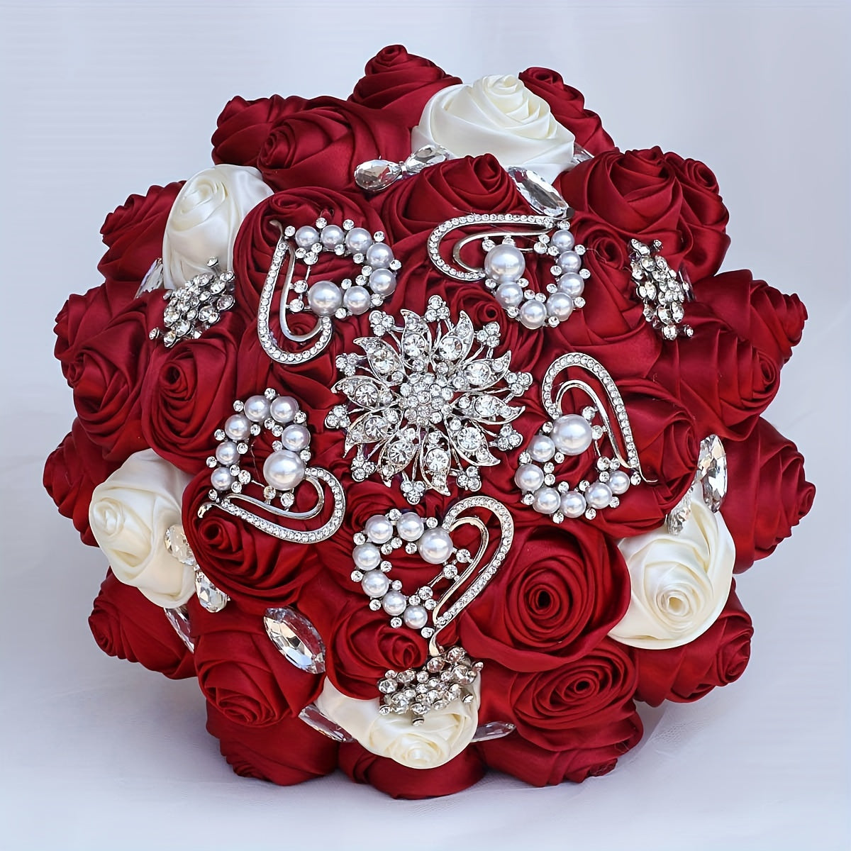 Handmade Rose Bridal Bouquet with Satin Flowers for Weddings and Parties