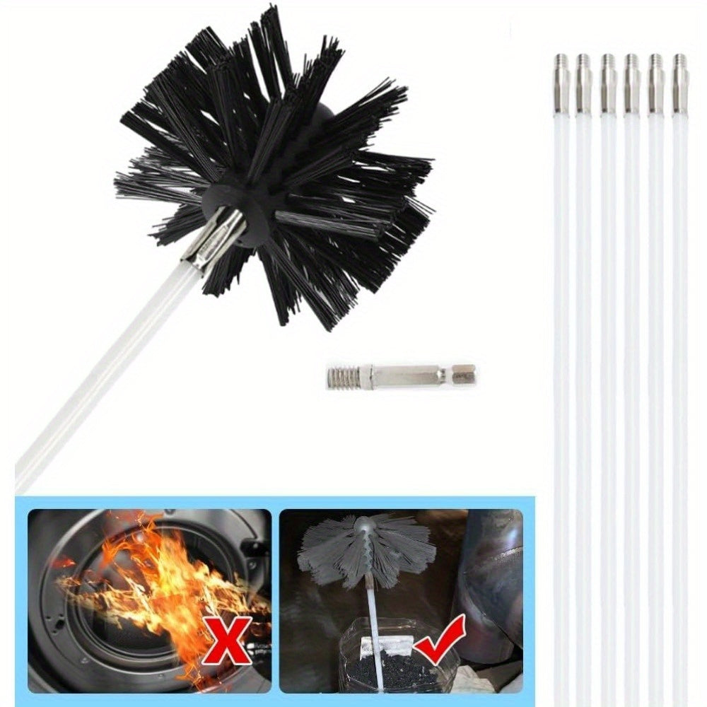 Chimney Sweep Brush Kit with Flexible Rods and Rotatable Head for Dryer Vents