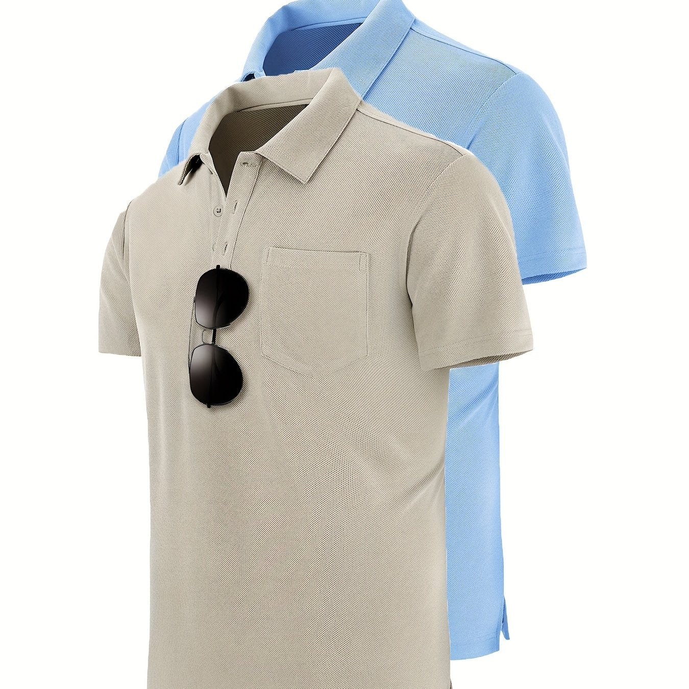 Conjunto de camisa de dos piezas para hombre en verano, poliéster, color sólido, casual, ajuste regular