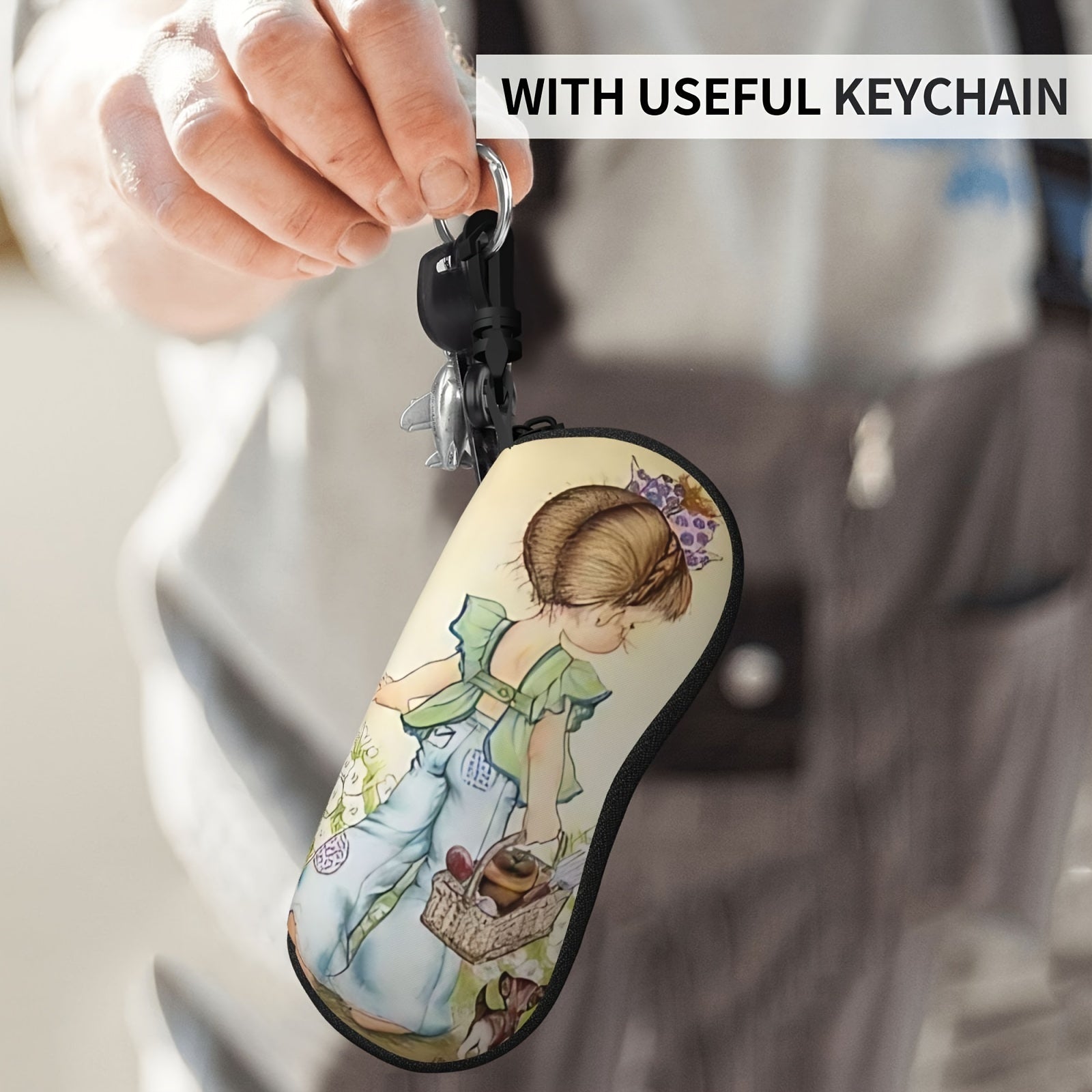 Erkaklar va ayollar uchun nozik illyustratsiya dizayni yengil ko'zoynak sumkasi - Sarah Kay portativ yumshoq ko'zoynak qutisi zıppıgı bilan