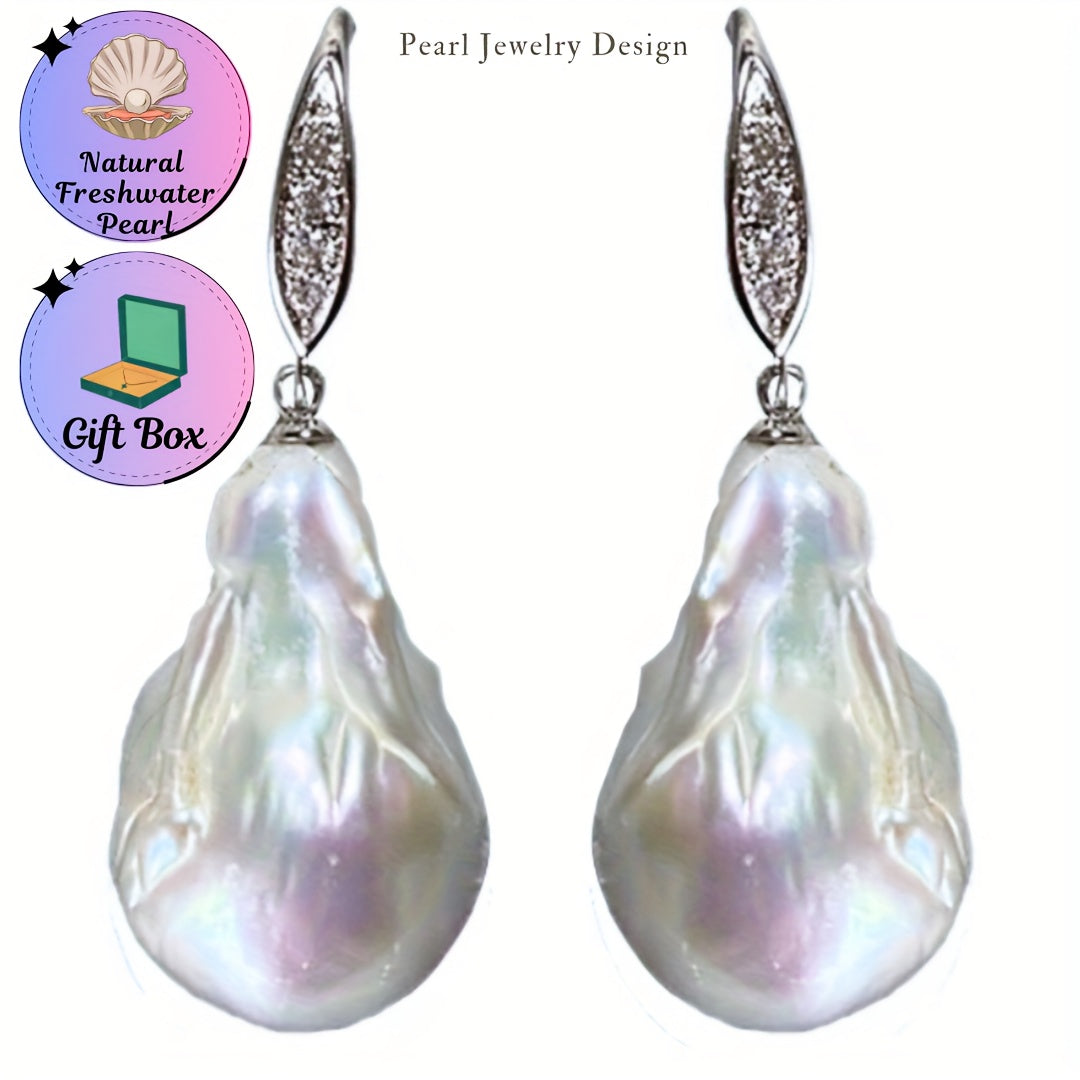 Sterling Silver Pearl Drop Earrings Baroque Style for Special Occasions