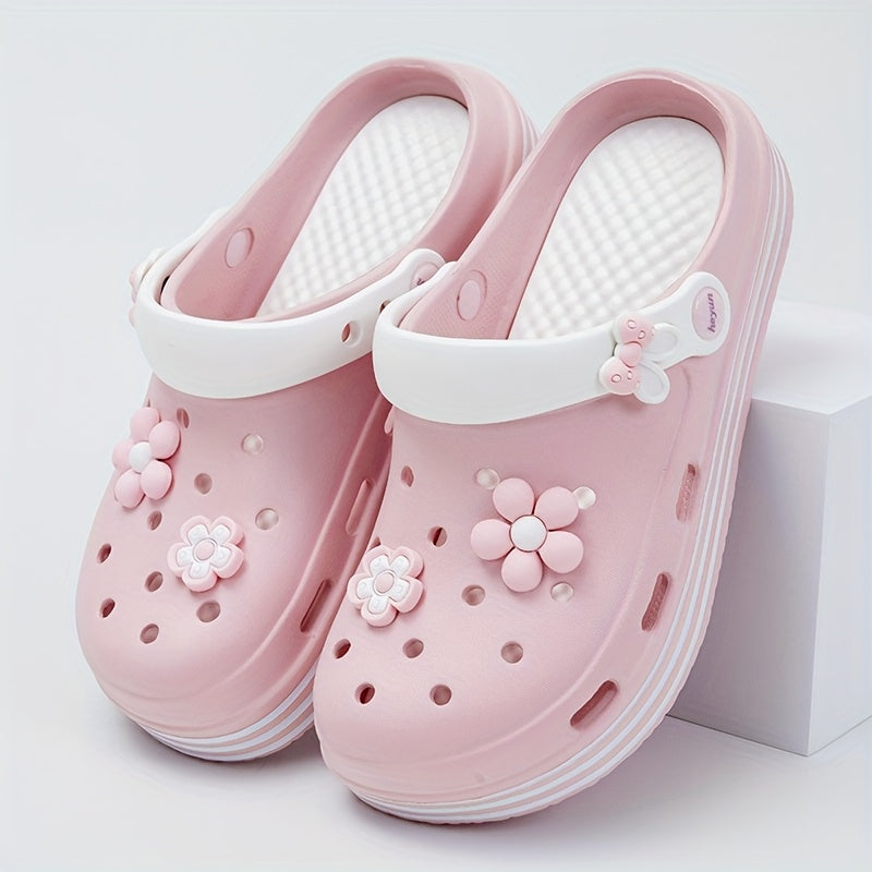 Women's Floral Embellished EVA Slip-On Clogs Breathable Non-Slip Sandals